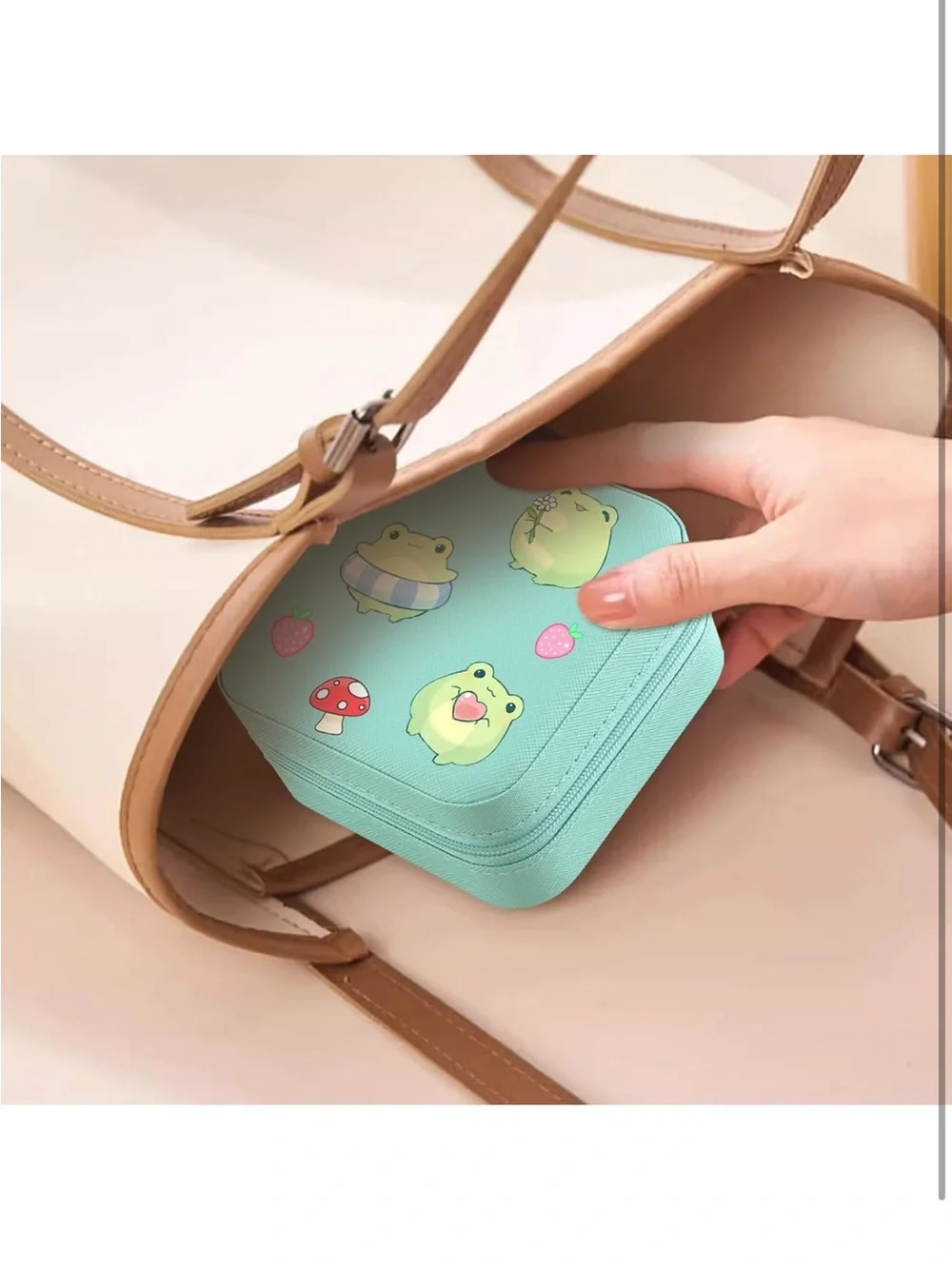 Mint Green Cartoon Frog Jewelry or Accessory Travel Case